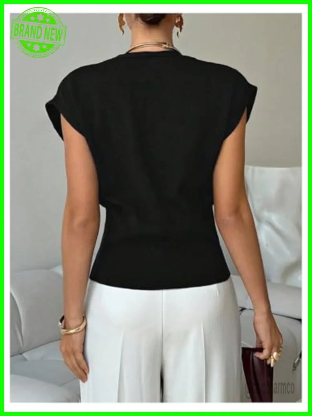 Sleeveless V Neck Sweater Vest Metal Button Slit Hem Knit Tank Top